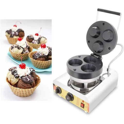 Ice cream Waffle Bowl Making Machine, Bowl Shape Waffle Maker, 3 Belgium Waffle Bowls, Baking Pan, Non-stick Coating