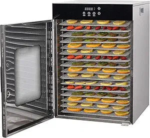 Kolice 16-Tier Food Dehydrator, 80L 1000W, 304 Stainless Steel Racks, Digital Timer & Temp Control, for Home & Commercial Use