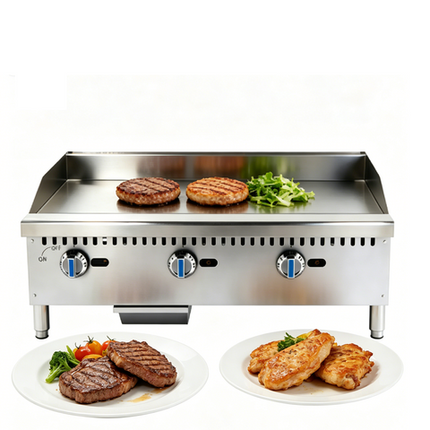 36’’Commercial Countertop Natural Gas(NG)/Propane Griddle,Countertop Griddle,Flat-Top Grill,Gas Hot Plate,Stainless Steel Grill,3x30,000BTU,3 Burners