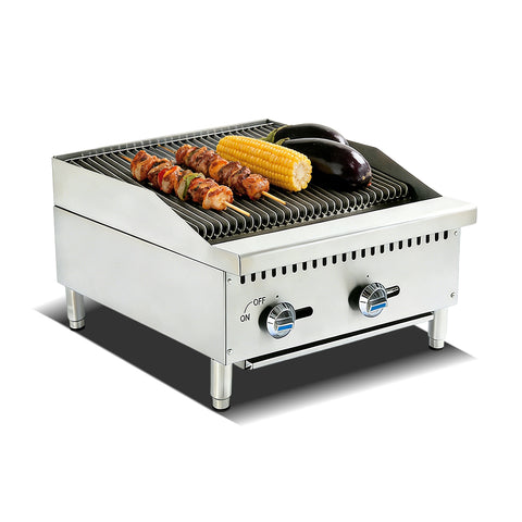 24’’Commercial Countertop Natural Gas(NG)/Propane Char broiler,Countertop Char broiler,Durable Cast Iron Grates, Restaurant BBQ Grill,2x35,000BTU,2 Burners