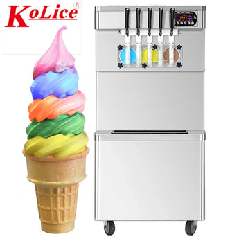 Heavy duty ETL CE 3+2 mixed flavors soft ice cream machine maker upper tanks refrigerated 4.3 inches touch panel transperant dispenser - Kolice