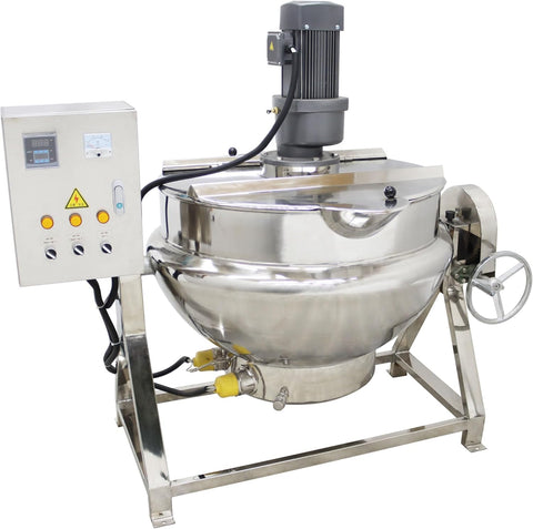 Jacketed Cooking Pot Electric Jacketed Kettle with Stirrer Commercial Stainless Steel Tiltable Jacketed Pot 200L 52.8Gallon Capacity for Soup Chili Sauce Beverage Jam Porridge 3- 220V