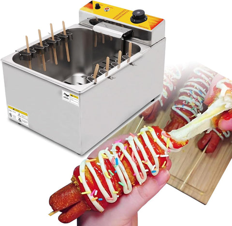 12L Commercial Cheese Hot Dog Fryer - 2500w Automatic Electric Deep Fryer for Corn Dogs with Large Capacity