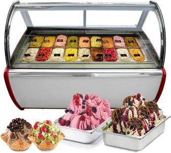 18 Pans Gelato Display Freezer, Ice Cream Freezer, Ice Cream Showcase, Ice cream Displayer freezer, Auto Defrost, Anti-fog Glass, Cooling Air Convection, LED - Kolice