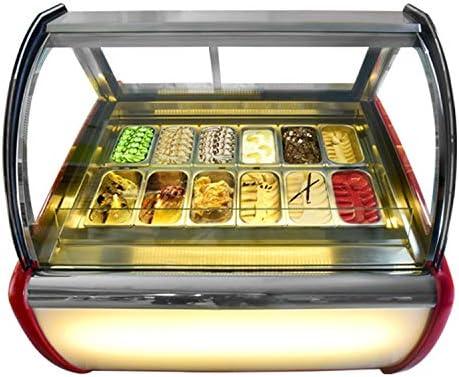 Commercial 12 Pans Ice Cream Showcase Display Freezer Ice Cream Display Cooler, Cool Air Convection Design, Auto Defrost, Anti-Fog Glass, LED light included