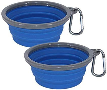 Collapsible Portable Silicone Big Dog Bowls,2 Pack,34 oz/Each Bowl,Silicone Basic Bowl with Plastic Rim and D-Ring,Foldable Travel pet Feeder,Portable Basic Bowl for Dog (Blue) - Kolice