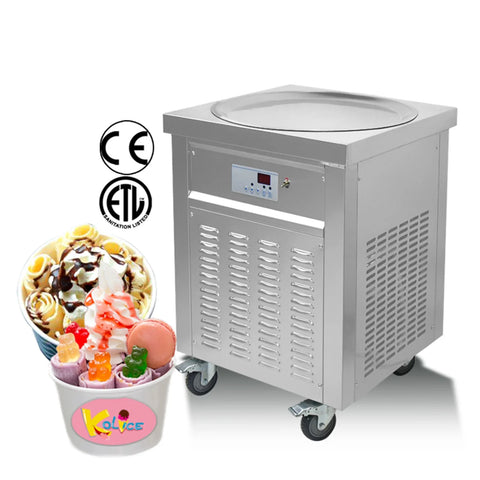 22" 55cm snack food single round ice pan fried frystir ice cream machine with defrost and AI temperature controller