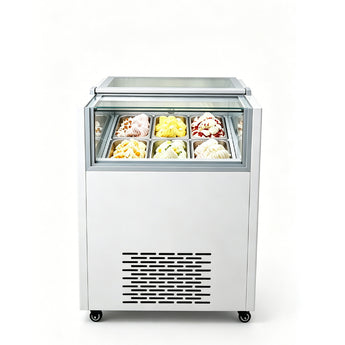 Kolice Commercial Ice Cream Display Freezer, 6-Pan Gelato Showcase with Auto Defrost Glass Lid