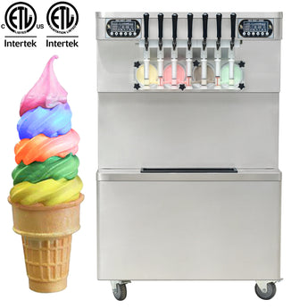 ETL 7 Flavors Soft Serve ice Cream Machine 4+3 Mixed Flavors Soft ice Cream Machine Snack Food Machine-full transperant dispenser upper tanks coolated - Kolice