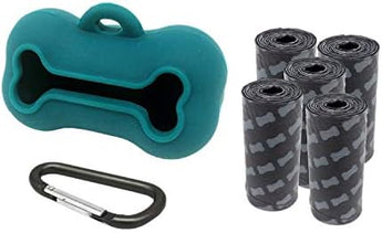 5 Rolls Portable Silicone Bone Shape Dog Poop Bags with Dispenser - Plastic Dog Pooper Bags Holders Refills Trash Can - Dog Pooper Scoopers & Bags for Outdoor Leash Travel (Random) - Kolice