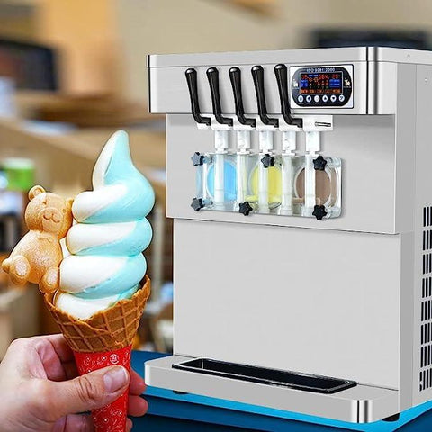 ETL Kolice 5 sabores mixtos Yogurt helado suave y suave Máquina para servir helados Tanques superiores Juego de dispensador refrigerado y transparente