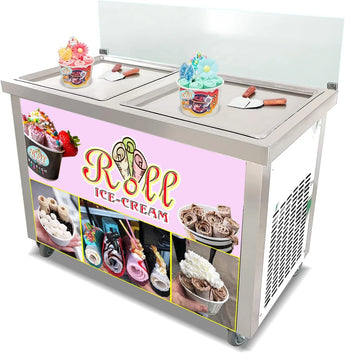 ETL fried ice cream machine thai stir fry yogurt ice cream roll machine-20.50"x20.50" double square pans,auto defrost,transparent sneeze guard - Kolice