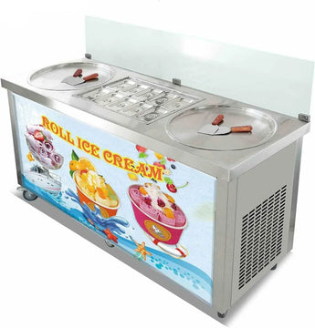 ETL 22" Double Round Pans Yogurt Fry Ice Cream Roll Machine Instant Stir Roll Ice Cream Machine AI Temperature Control,10 Cooling Buckets - Kolice