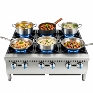 ETL Commercial Countertop Gas Hot Plate,Gas Stove with 6 Burners,6 x 25,000 BTU Commercial Gas Cooktop, Natural Gas Range with Propane Conversion Kit,Detachable Burner Grates and adjustable Legs