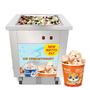 45x45X5cm Square Single ice Pan Fruit Yogurt Fried Fry Rolled Ice Cream Machine and Thick Cut function for Sanck Food Street Food Equipment