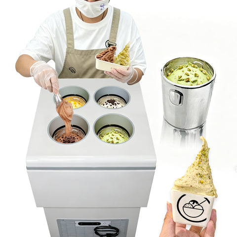Kolice 4 Pan Pozzetti Gelato Case, 220W, -18°C, Stainless Steel, Ice Cream Display Freezer for Shops