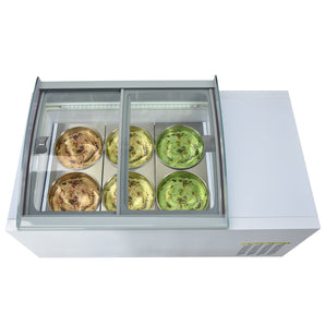 Hard Ice Cream Fridge with 6 Round Storage Baskets, Commercial 6.35 Cu.Ft Capacity Refrigerated Ice Cream Display Freezer, Italian Gelato Ice Cream Refrigerator with Led Lighting, white