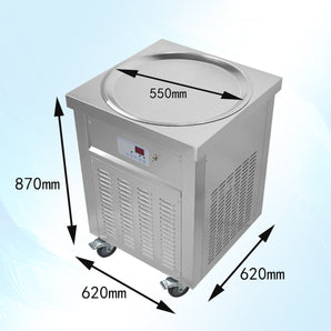 55cm 22 inches snack food single round ice pan fried frystir ice cream machine with defrost and  AI tempreture controllert