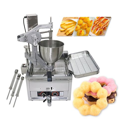 Kolice Commercial Automatic Donuts Making Machine, Gas Heating (LNG/LPG), 110V/60Hz, 300-2000pcs/hr, 3 Molds (Ring/Flower/Ball), 9L Hopper, 17L Oil Tank, Food Grade Stainless Steel