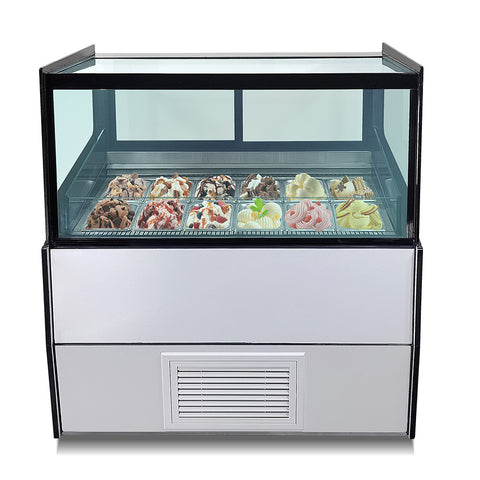 Kolice 12 Pans Gelato Display Freezer, 110V/60Hz 1290W, -15°C to -18°C, Auto Defrost, Anti-Fog Glass, for Ice Cream Store