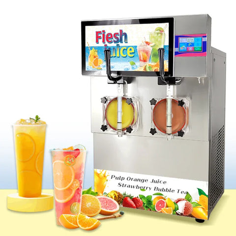 Kolice Cóctel comercial Slushy Tanques dobles Batido Margarita Cerveza helada Máquina de granizado de café con panel de pantalla táctil Caja de luz publicitaria LED