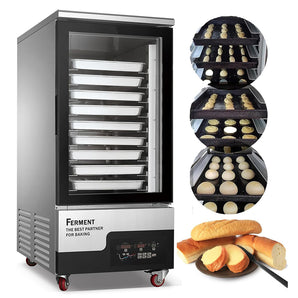 10-Tray Dough Baking Bread Proofer Refrigerated Fermentation Cabinet, 16A Plug 110V, 1.1KW, 1550℃ Proofing, 25℃ Cooling, -15~0℃ Freezing