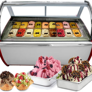 18 Pans Gelato Display Freezer, Ice Cream Freezer, Ice Cream Showcase, Ice cream Displayer freezer, Auto Defrost, Anti-fog Glass, Cooling Air Convection, LED