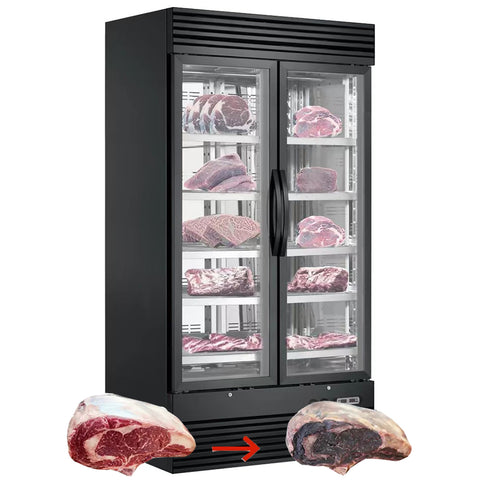 Kolice Extra Luxury Black Stainless Steel Beef Ham Dry Aging Showcase Cooler, 1000L, 780W, 0~25°C, 60-90% Humidity, Two Door