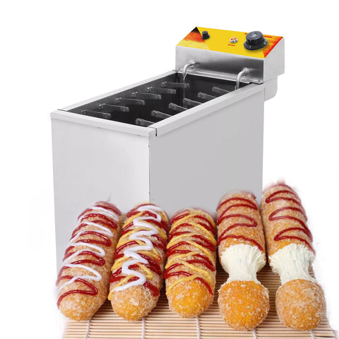 Corn Dog Deep Fryer, 25L Large Capacity Cheese Hot Dog Sticks Frying Machine with 12 Hooks, Electric Deep Fryer for Corn Dog Maker, Adjustable Temperature Range 140-392℉, Heavy-Duty Design