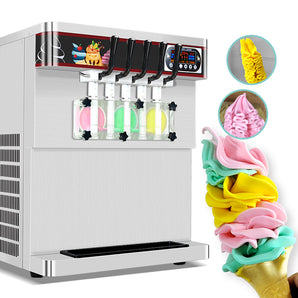 ETL Commercial 5 Flavors Soft Ice Cream Machine 3 mix 2 Mixed Flavors Gelato Ice Cream Maker with Upper Tanks Refrigerated adn Transparent door