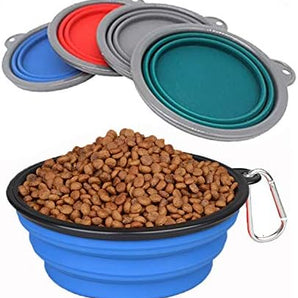 Kolice Collapsible Portable Silicone Big Dog Bowls, 2 Pack, 34 oz/Each Bowl, Silicone Basic Bowl with Plastic Rim and D-Ring