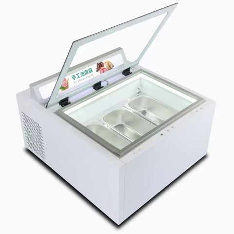 Kolice 3 Pans Gelato Display Cabinet, 110V 270W, ≤-18℃, Countertop Ice Cream Showcase Freezer