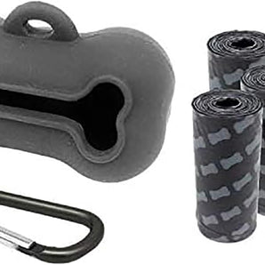 5 Rolls Portable Silicone Bone Shape Dog Poop Bags with Dispenser - Plastic Dog Pooper Bags Holders Refills Trash Can - Dog Pooper Scoopers & Bags for Outdoor Leash Travel (Random) - Kolice