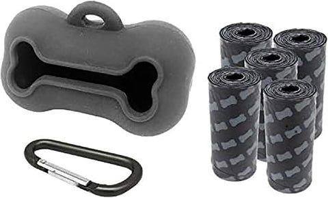 5 Rolls Portable Silicone Bone Shape Dog Poop Bags with Dispenser - Plastic Dog Pooper Bags Holders Refills Trash Can - Dog Pooper Scoopers & Bags for Outdoor Leash Travel (Random)
