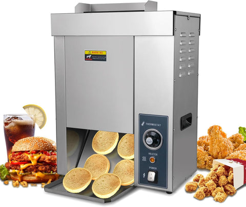 Burger Machine, Vertical 2000W Chain Type Automatic Unlimited Electric Bun Toaster for Grilling Browning EGO Temperature Control 50-300°C Adjustable
