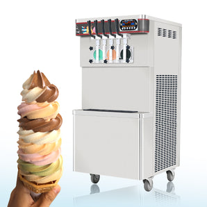 ETL Commercial 5 saveurs soft serve gelato yaourt écran tactile machine à crème glacée molle avec réservoirs supérieurs réfrigérés et porte transparente