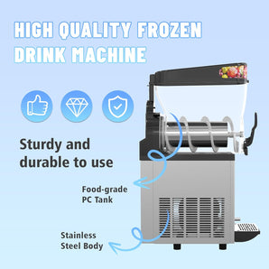 Slushie Machine 500W 15L Tanks Commercial Slushy Maker 304 Stainless Steel Margarita Machine Efficient Cooling Ideal for Bars Cafes Restaurants
