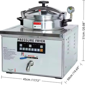 Commercial 16L Tabletop Electric Pressure Fryer, Fast Food Pressure Deep Fryer, Frying Machine Smart Control, Auto Timer & Fast Oil Drain