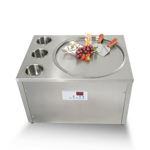 Poêle à glace carrée simple de table commerciale Kolice de 18x18 pouces avec 3 réservoirs machine à rouler la crème glacée frite avec DÉGIVRAGE AUTOMATIQUE intelligent AI temp. manette