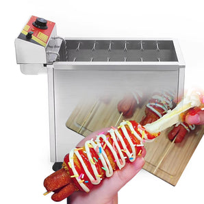 Corn Dog Deep Fryer, 25L Large Capacity Cheese Hot Dog Sticks Frying Machine with 12 Hooks, Electric Deep Fryer for Corn Dog Maker, Adjustable Temperature Range 140-392℉, Heavy-Duty Design