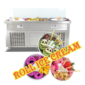 ETL 22 inches Double Round Pans Thai Fried Ice Cream roll Machine Smart AI Temperature Control Full Transparent Sneeze Guard 10 Refrigerated Buckets