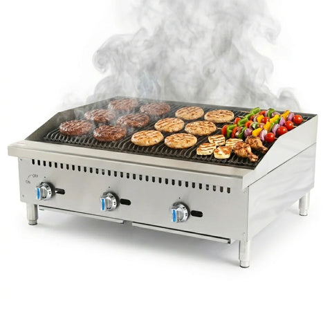 36’’ Countertop Natural Gas(NG)/Propane Charbroiler,Countertop Chargrill,Durable Cast Iron Grates, Restaurant BBQ Grill,3x35,000BTU,3 Burners