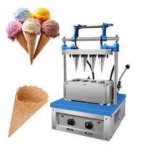 4 molds ice cream crispy pizza Edible Wafer Biscuit Waffle Cone Cup Making Machine