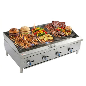 48" Countertop Natural Gas (NG) / Propane Charbroiler, Chargrill, Durable Cast Iron Grates, Restaurant BBQ Grill, 4 x 35,000 BTU, 4 Burners
