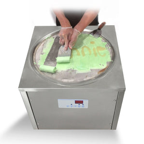 Machine à glace ronde simple commerciale de 18 pouces, machine à crème glacée en rouleau de friture instantanée frite avec DÉGIVRAGE AUTOMATIQUE et contrôleur de température AI