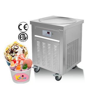55cm 22 inches snack food single round ice pan fried frystir ice cream machine with defrost and  AI tempreture controllert