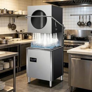 Hood Type Dishwasher with 2 dish rack Glass Washer 80 Racks/Hr Touch Pannel Stainless Steel 19"x19" Rack Size 220V,3 Phases