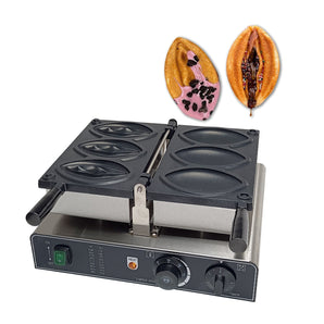 Commercial 110V Abalone Shape Waffle Maker Machine, 3 rows Electric Vagina Waffle Machine, Hot Dog Baker, Non-Stick Inner, Temperature Control, Breadfast Waffle