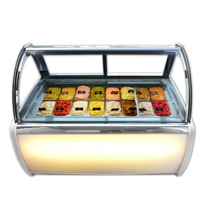 Air convection design 16 pans Gelato Display Freezer/Ice Cream Showcase/ice cream Displayer freezer/Display cooler/Freezer with auto defrost, cooling air convection design,anti-fog glass