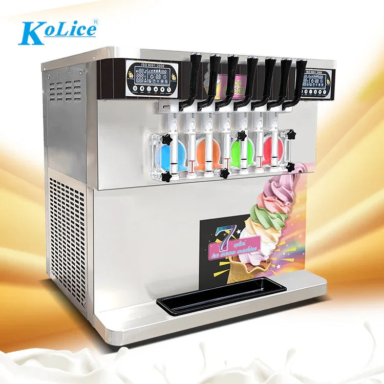 ETL 7 flavors counter soft ice cream machine frozen yogurt gelato maker-upper tanks refrigerated transparent dispensers
